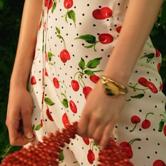 LESLIE AMON Cherry Printed Dot White Maxi Dress Size XS NWT - Picture 7 of 7